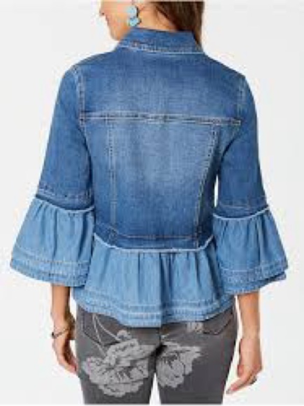 Style & Co. Blue Denim Peplum Ruffle Sleeve Jean Jacket Sz XL - Picture 2 of 10